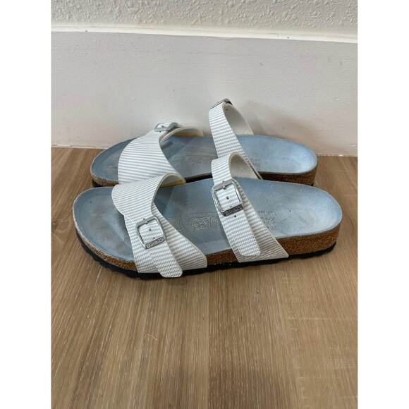 Birki's Birkenstock Blue White Stripe Aziza Double Strap Sandals Women’s Size 6 - Picture 3 of 10
